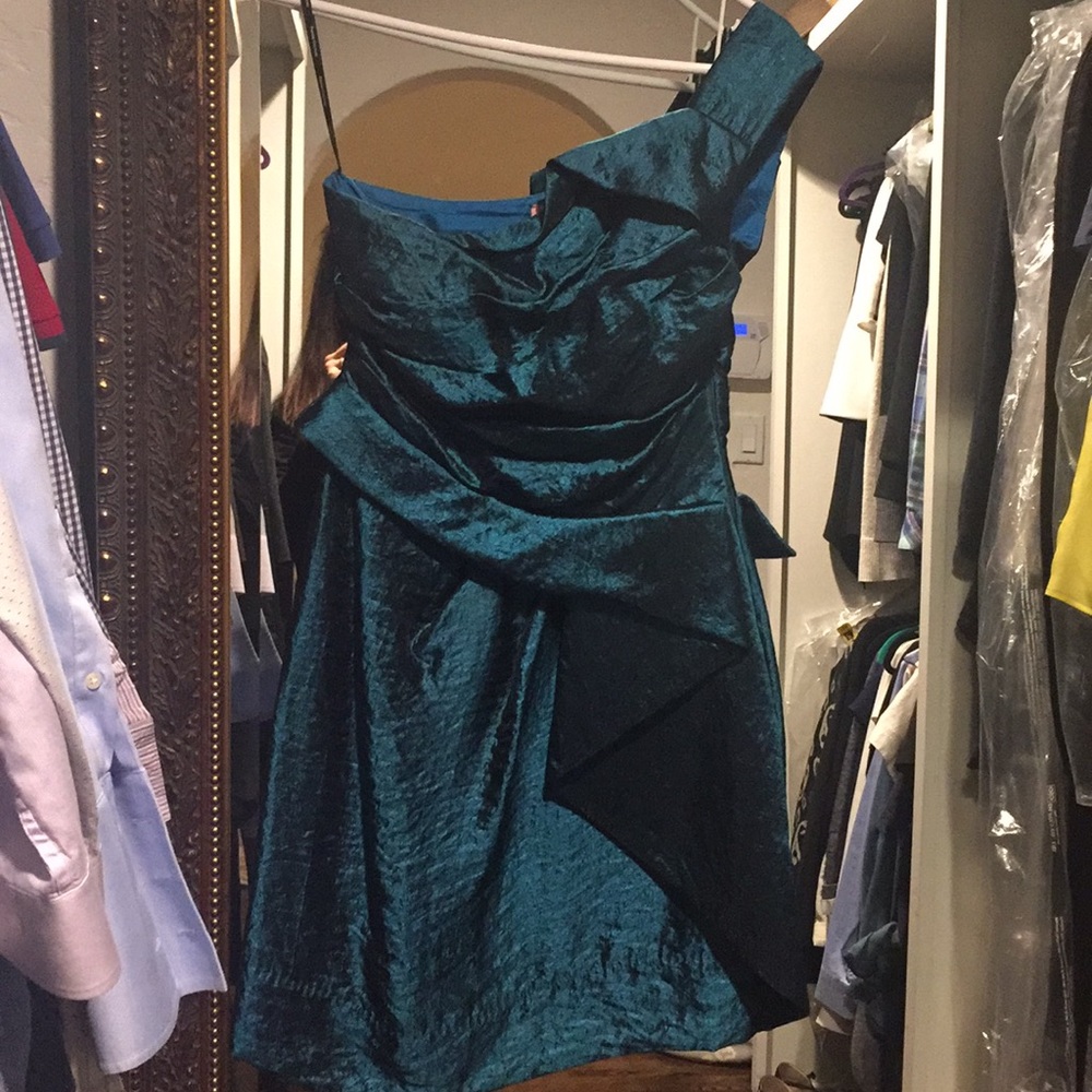 One shoulder sill cocktail dress.